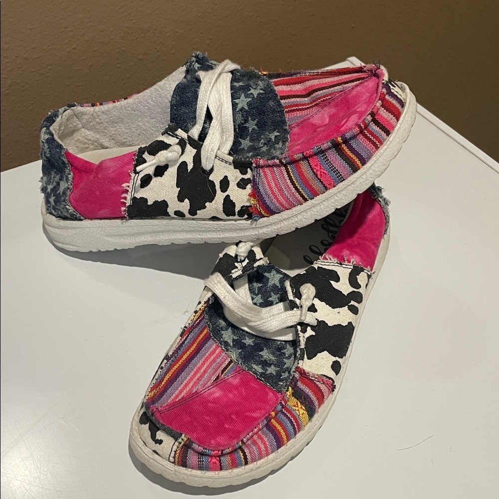 Gypsy Jazz Pink and Black Cow Print Sneakers